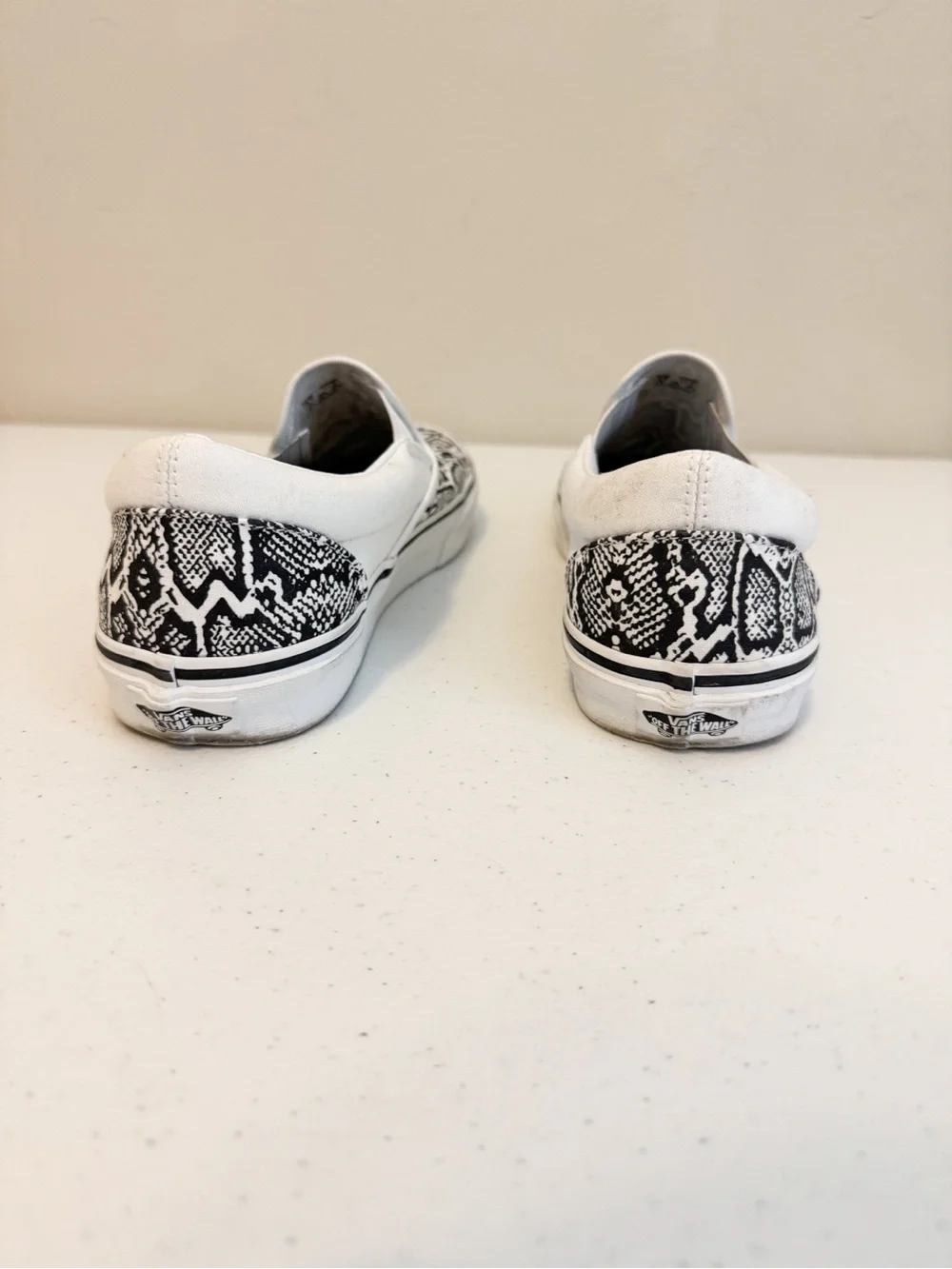 Vans Slip-On Sneakers with Black & White Snake Print
